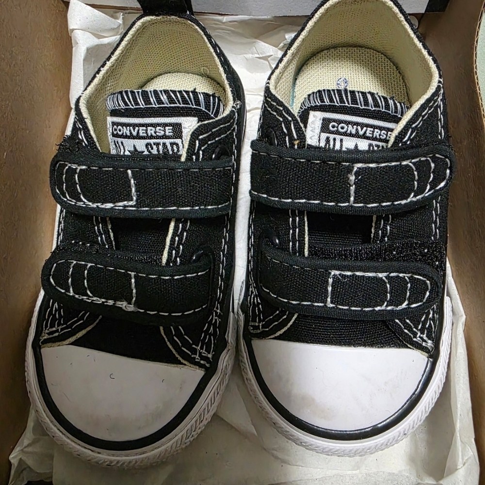 Converse Kids Black and White Velcro Sneakers